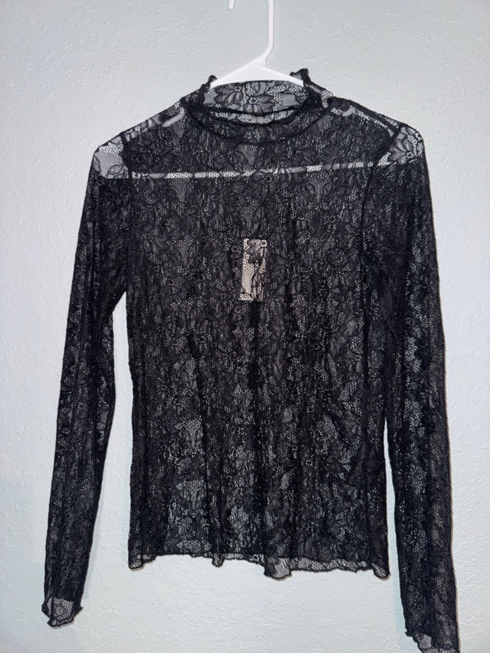 Anthropologie Black Lace Long-Sleeve Mock Neck Top